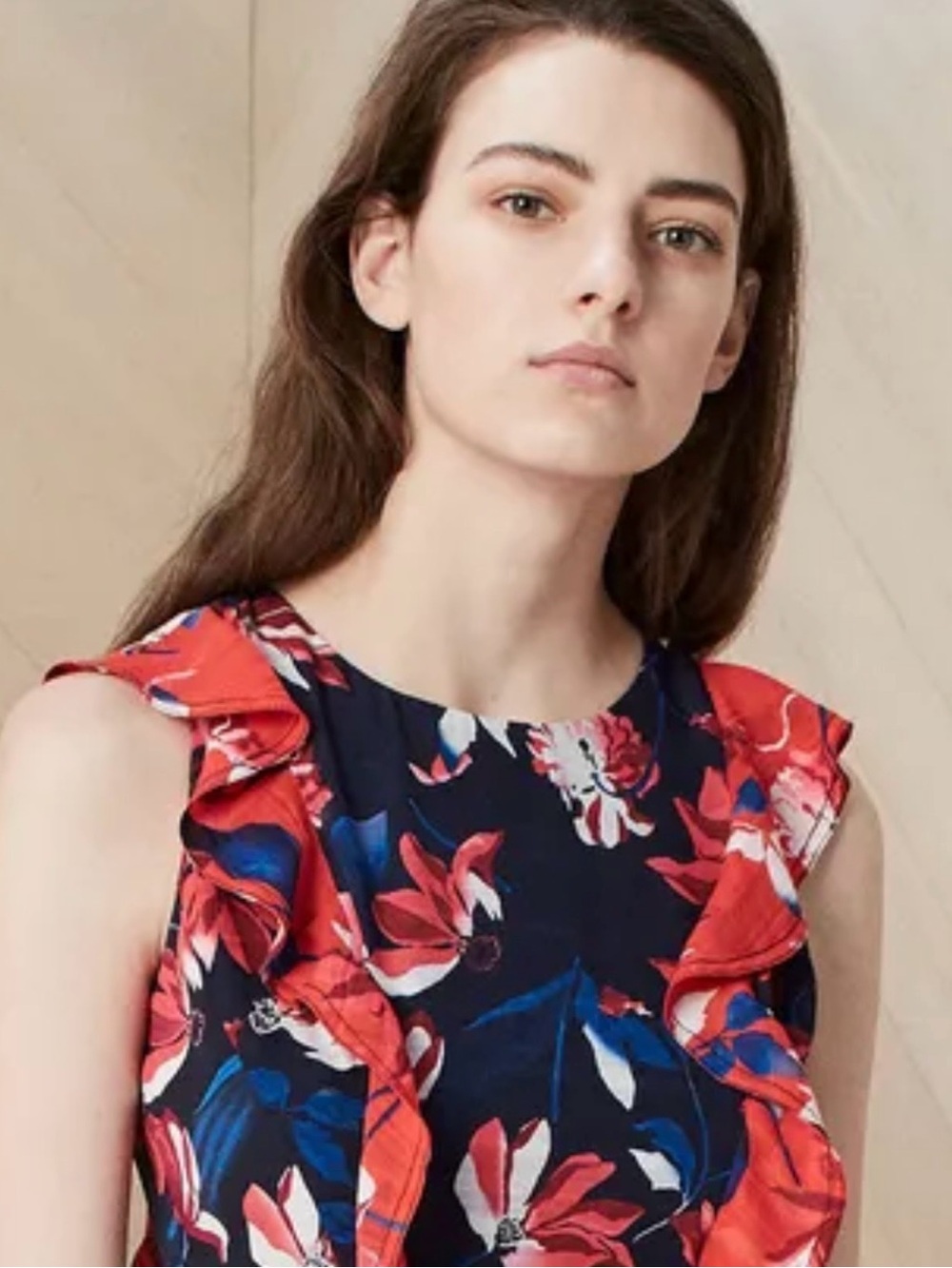 Taylor Floral Ruffle Tank blouse Silk Top Navy & Pink 10